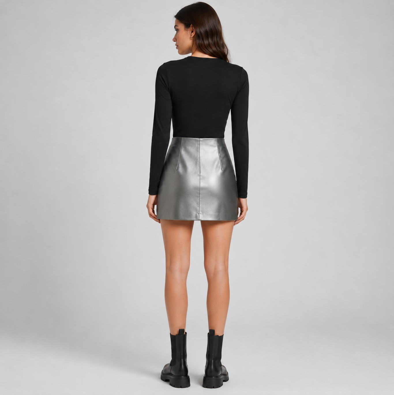 Metallic Zip Minirock mit Strukturdetails