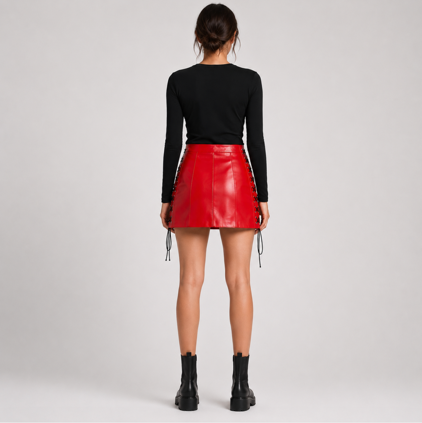 Crimson Riot Buckled Faux Leather Mini Skirt