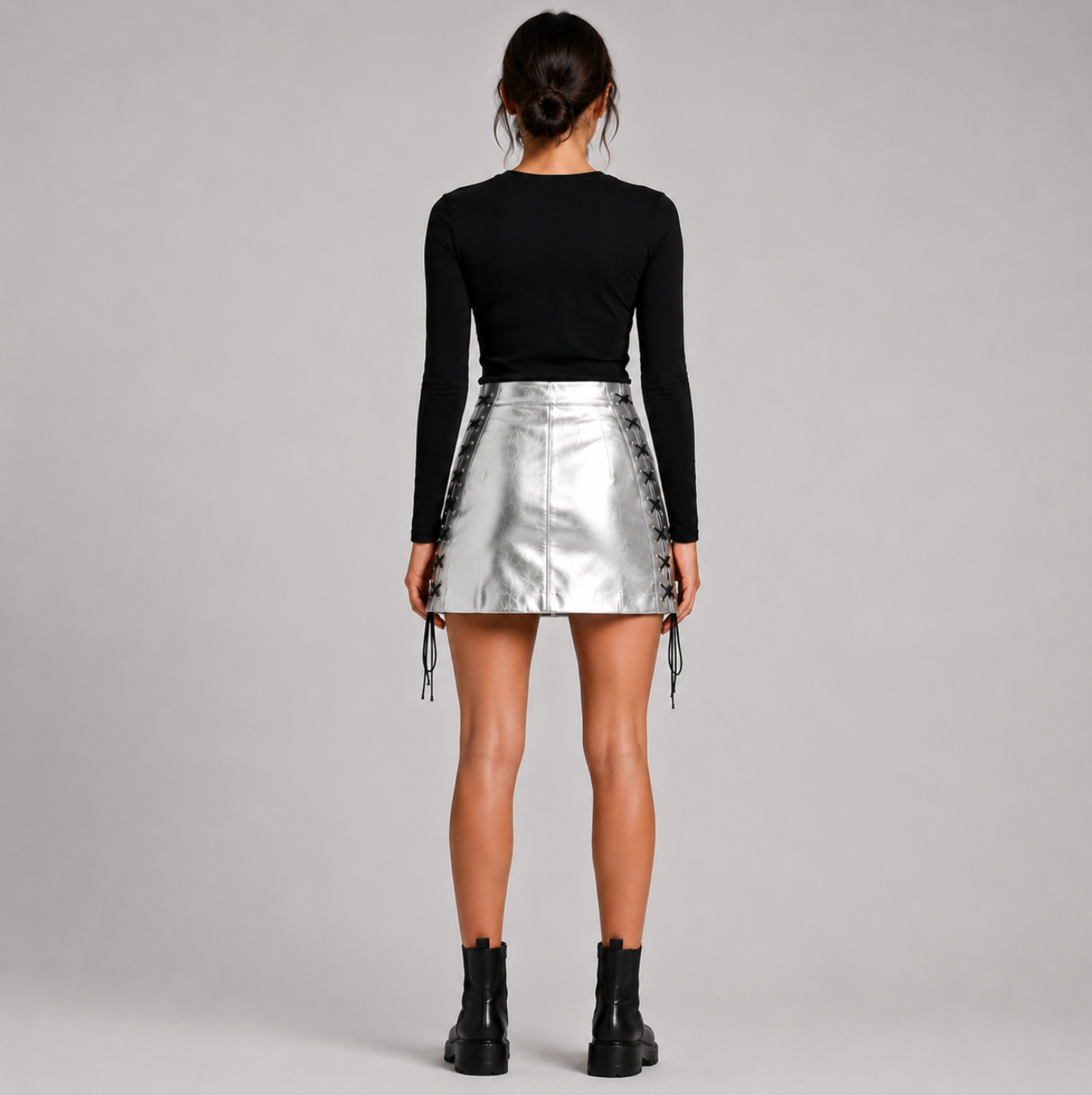Silver Eclipse Buckled Mini Skirt