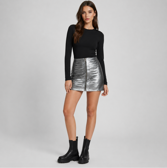 Metallic Zip Minirock mit Strukturdetails
