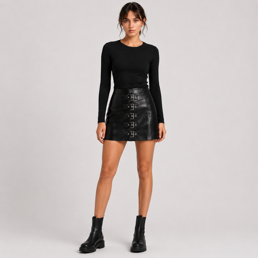 Noir Voltage Buckled Mini Skirt