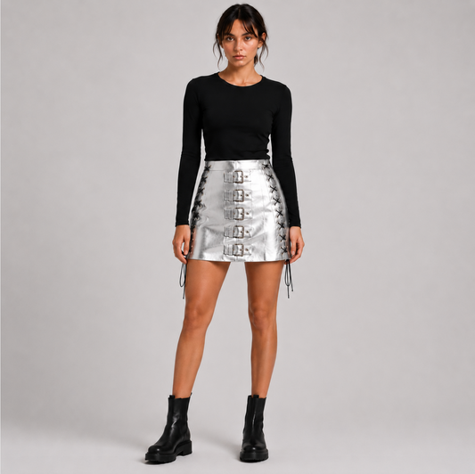 Silver Eclipse Buckled Mini Skirt